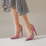 Arden Furtado Summer Fashion Women's Shoes red leisure Party Shoes Slip-on Sexy Elegant Pointed Toe Stilettos Heels gingham pumps