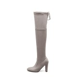 Arden Furtado Fashion Women's Shoes Winter  gray Pointed Toe Chunky Heels Sexy Elegant Ladies Boots pure color Thigh High Boots
