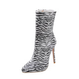 Arden Furtado Fashion Women's Shoes Winter Pointed Toe Ankle Boots sexy Stilettos Heels Zipper Sexy Elegant Ladies leopard Boots