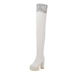 Arden Furtado Fashion Women's Shoes Winter Sexy Elegant Ladies Boots White lace wedding boots Thigh High Boots large size