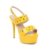 Arden Furtado Summer Fashion Trend Women's Shoes yellow silver Waterproof Buckle pure color Stilettos Heels Sandals  Big size 48