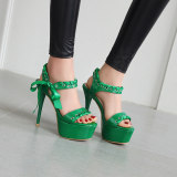 Arden Furtado Summer Fashion Trend Women's Shoes green Office lady Classics Sandals Waterproof Stilettos Heels Leather Sandals