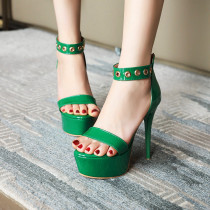 Arden Furtado Summer Fashion Trend Women's Shoes Waterproof green Buckle sexy Stilettos Heels Sandals Party Shoes Big size 48