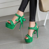 Arden Furtado Summer Fashion Trend Women's Shoes green Office lady Classics Sandals Waterproof Stilettos Heels Leather Sandals