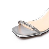 Arden Furtado Summer Fashion Women's Shoes  Narrow Band Chunky Heels Sexy Elegant  silver rhinestone Sandals
