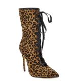 Arden Furtado Fashion Women's Shoes Winter Pointed Toe Stilettos Heels Cross Lacing  Elegant Ladies Boots Concise pure color