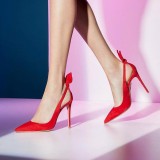 Arden Furtado Summer Fashion Trend Women's Shoes Pointed Toe Stilettos Heels  pink Slip-on Butterfly-knot Big size 45