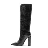 Arden Furtado Fashion Women's Shoes Winter sexy  pure color Sexy Elegant  chunky heels boots Concise Matte Ladies Boots Pointed Toe  Knee High Boots  Big size 45