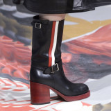 spring autumn chunky heels 5cm knee high boots genuine leather ladies women's shoes big size boots