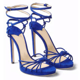 Arden Furtado Summer Fashion Trend Women's Shoes  Sexy  Elegant pure color blue Concise Classics  Mature  Narrow Band stilettos heels sandals Big size 48