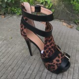 Arden Furtado Summer Fashion Women's Shoes Stilettos Heels Sexy Mature Waterproof Classics  Buckle Back zipper sandals Narrow Band leopard print Big size 47