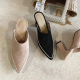 Arden Furtado Summer Fashion Trend Women's Shoes Pointed Toe Chunky Heels pure color  Sexy Elegant Mules Slippers Big size 43