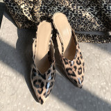 Arden Furtado Summer Fashion Women's Shoes Pointed Toe Chunky Heels Mixed Colors Leopard Print Mules Sexy Elegant Slippers