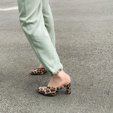 Arden Furtado Summer Fashion Women's Shoes Pointed Toe Chunky Heels Mixed Colors Leopard Print Mules Sexy Elegant Slippers