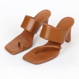 Arden Furtado Summer Fashion Trend Women's Shoes Square Head  Sexy Elegant  pure color brown Slippers Narrow Band Classics