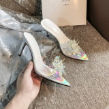 Arden Furtado Summer Fashion Trend Women's Shoes Pointed Toe PVC Stilettos Heels Slippers Concise  Sexy Elegant Office lady