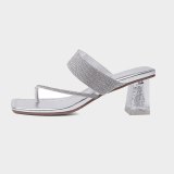 Arden Furtado Summer Fashion Trend Women's Shoes Square Head  Sexy Elegant pure color  silver Narrow Band Slippers