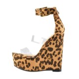 Arden Furtado Summer Fashion  Women's Shoes Sexy Elegant Wedges Leopard Print Classics PVC Buckle Waterproof Sandals Big size 42