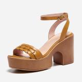 Summer genuine leather platform chunky heels buckle strap casual wedges sandals shoes women's shoes