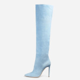 Fashion shoes blue pink suede boots stilettos heels 12cm high heels over the knee thigh high boots women's shoes large size 44 45