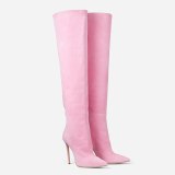 Fashion shoes blue pink suede boots stilettos heels 12cm high heels over the knee thigh high boots women's shoes large size 44 45