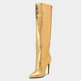 Arden Furtado Fashion Women's Shoes Winter Pointed Toe Stilettos Heels gold Sexy Elegant Ladies Boots Concise Mature pure color