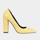 Arden Furtado Summer Fashion Trend Women's Shoes Pointed Toe Chunky Heels pure color yellow white Slip-on Pumps Big size 45