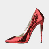 Arden Furtado Summer Fashion  Women's Shoes Pointed Toe Stilettos Heels Sexy Elegant pure color red blue Slip-on  Big size 45