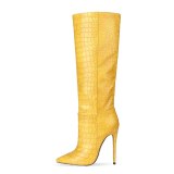 Arden Furtado Summer Fashion Trend Women's Shoes Pointed Toe Stilettos Heels pure color yellow Sexy Elegant Knee High Boots