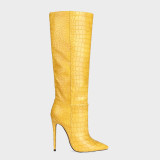 Arden Furtado Summer Fashion Trend Women's Shoes Pointed Toe Stilettos Heels pure color yellow Sexy Elegant Knee High Boots