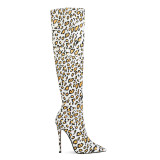 Arden Furtado Fashion Women's Shoes Winter Pointed Toe Stilettos Heels Mature Leopard Print Over The Knee High Boots Classics