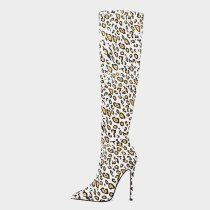 Arden Furtado Fashion Women's Shoes Winter Pointed Toe Stilettos Heels Mature Leopard Print Over The Knee High Boots Classics