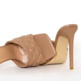 Arden Furtado summer high heels 12cm stilettos heels peep toe sandals pink brown gingham slippers ladies shoes 44 45