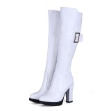 Spring autumn winter Fashion shoes chunky heels boots platform Women's boots round toe White knee high buckle boots large size