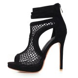 Fashion cover heels back zipper platform summer boots fretwork mesh sandals stilettos heels peep toe party shoes big size 44 45