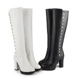 Spring autumn winter Fashion shoes rivets boots chunky heels platform Women's boots round toe White knee high boots large size