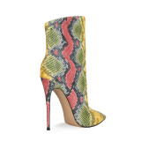 Arden Furtado Fashion Women's Shoes Winter Pointed Toe  Mixed Colors sexy Stilettos Serpentine Heels Half Boots high heels 12cm