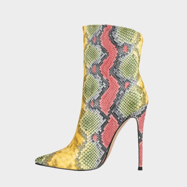 Arden Furtado Fashion Women's Shoes Winter Pointed Toe  Mixed Colors sexy Stilettos Serpentine Heels Half Boots high heels 12cm