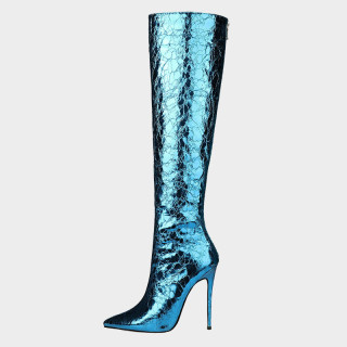 Arden Furtado Summer Fashion  Women's Shoes Slip-on Pointed Toe Stilettos Heels pure color Blue  Sexy Elegant Knee High Boots