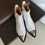 Arden Furtado Fashion Women's Shoes Winter  Pointed Toe  Leather Sexy Elegant White Ladies Boots pure color Zipper Short Boots