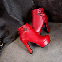 Arden Furtado Fashion Women's Shoes Winter Chunky Heels Zipper Sexy Elegant Ladies red white Boots Big size 50