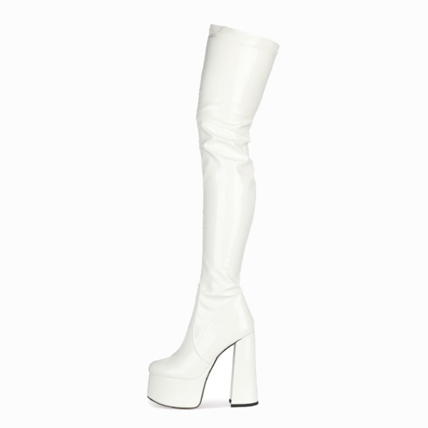 Arden Furtado Fashion Women's Shoes Winter round Toe chunky Heels Elegant Women's Boots white thigh High Boots 44 45
