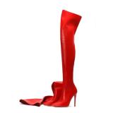 Arden Furtado Fashion Women's Shoes Pointed Toe Stilettos Heels Elegant Women's Boots white red thigh High stretch Boots 45