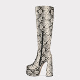 Arden Furtado 2020 Fashion Women's Shoes round Toe chunky Heels Elegant Women's Boots platform silver snakeskin knee high Boots