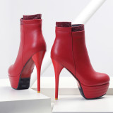2020 Spring autumn winter Fashion shoes stiletto heels boots platform Women's boots round toe red ankle boots large size 44 45