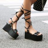 2020 Fashion summer ankle strap platform women's sandals platform wedges heels high heels open toe party shoes big size 44 45