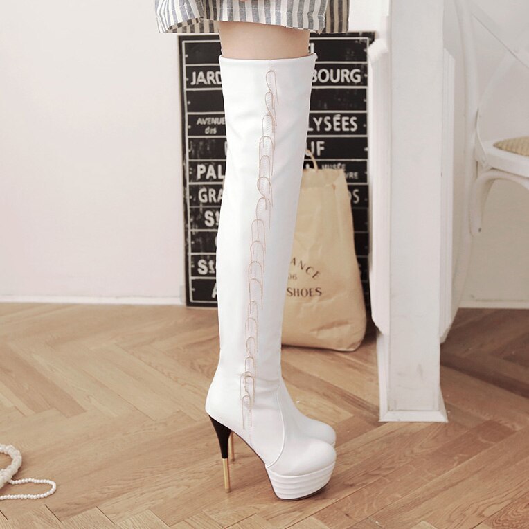 US$ 42.00 - Spring autumn winter Fashion shoes white boots stilettos ...