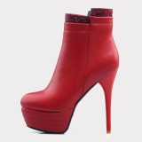 2020 Spring autumn winter Fashion shoes stiletto heels boots platform Women's boots round toe red ankle boots large size 44 45