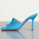 Arden Furtado Summer Fashion Women's Shoes Concise pure color blue  Stilettos Heels Square Head  Mules Sexy Elegant Slipperse