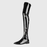 Arden Furtado Fashion Women's Shoes pointed Toe Elegant Women's Boots flat stretch boots black over the knee thigh high Boots 45